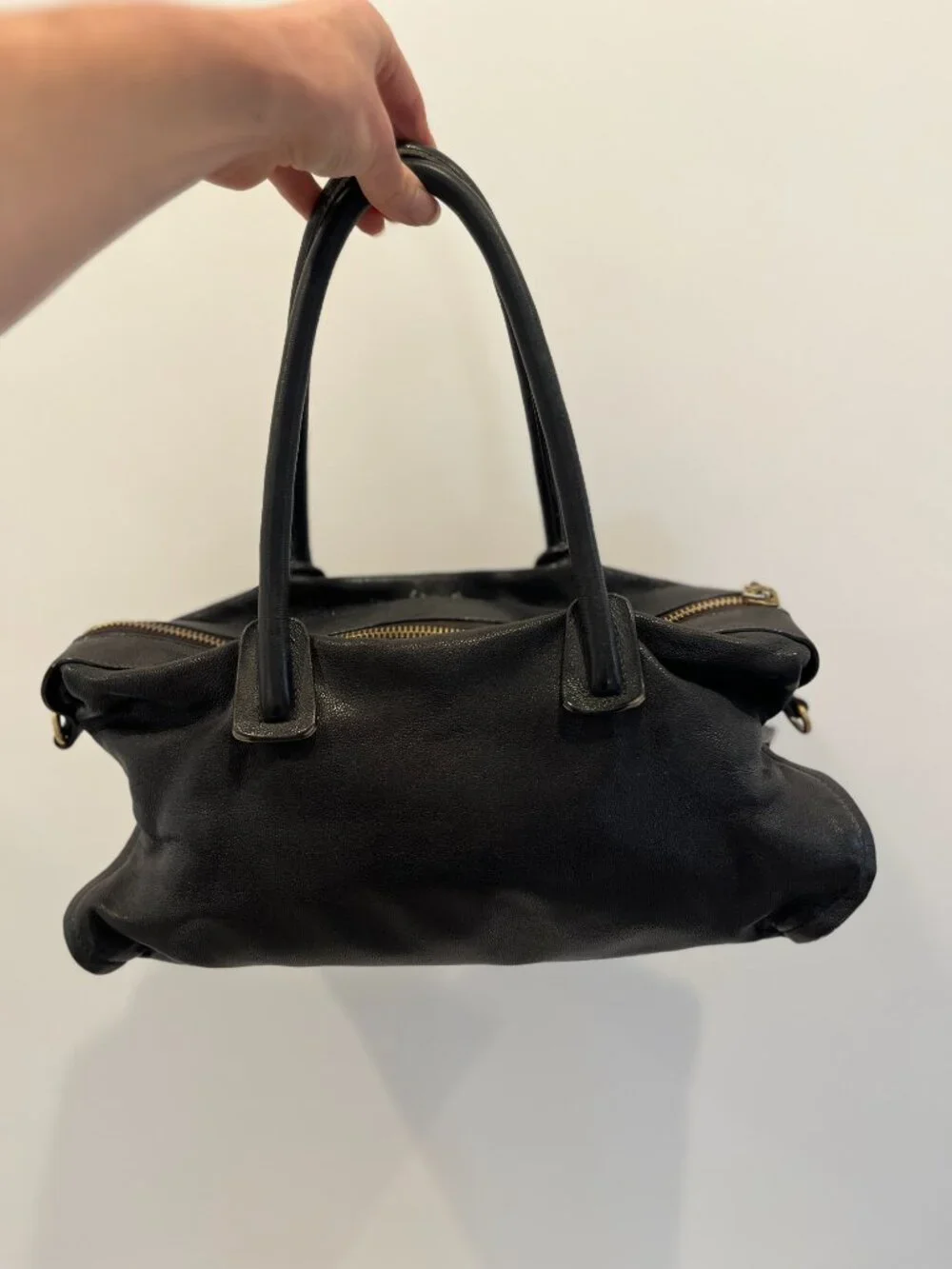 Black Leather Maiyet Bag with Detachable Shoulder Strap